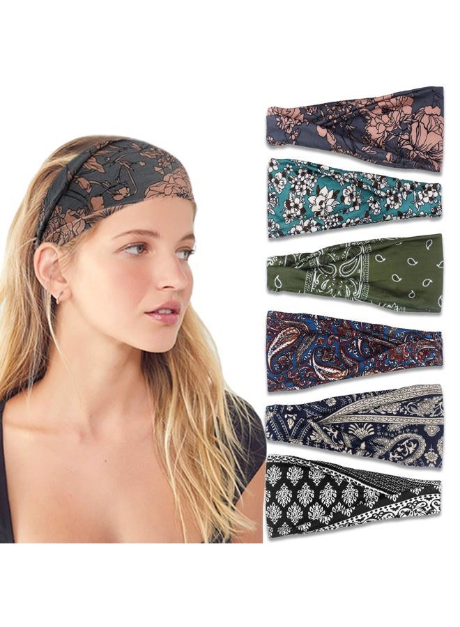 IVARYSS Headbands for Women, Non-Slip, Premium Stretchy Head Bands Hair Accessories,Wear for Yoga, Fashion, Working Out, Travel or Running, 6 Pack, Boho  - Image 1