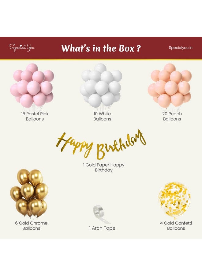 SpecialYou.in Special You Happy Birthday Decoration kit for girls with Pink, Peach, White Pastel Balloons for Decoration items, Half, 1st Birthday Decoration items for Baby girl, boy- 57 Pcs - Image 3