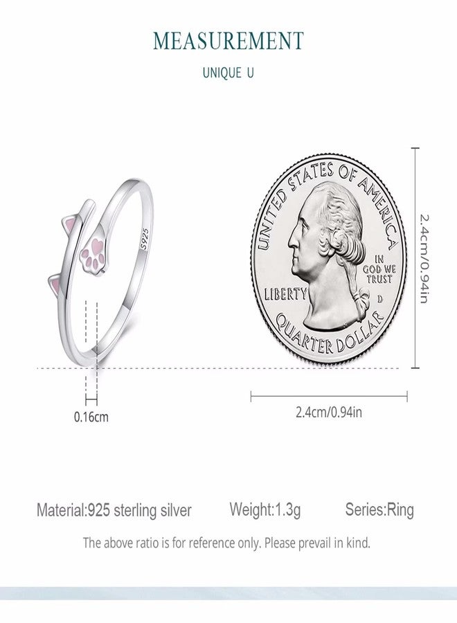 Qings Cute Cat Ring 925 Sterling Silver Enamel Open Ring, Adjustable Animal Wrap Ring Jewelry Gift for Women - Image 5