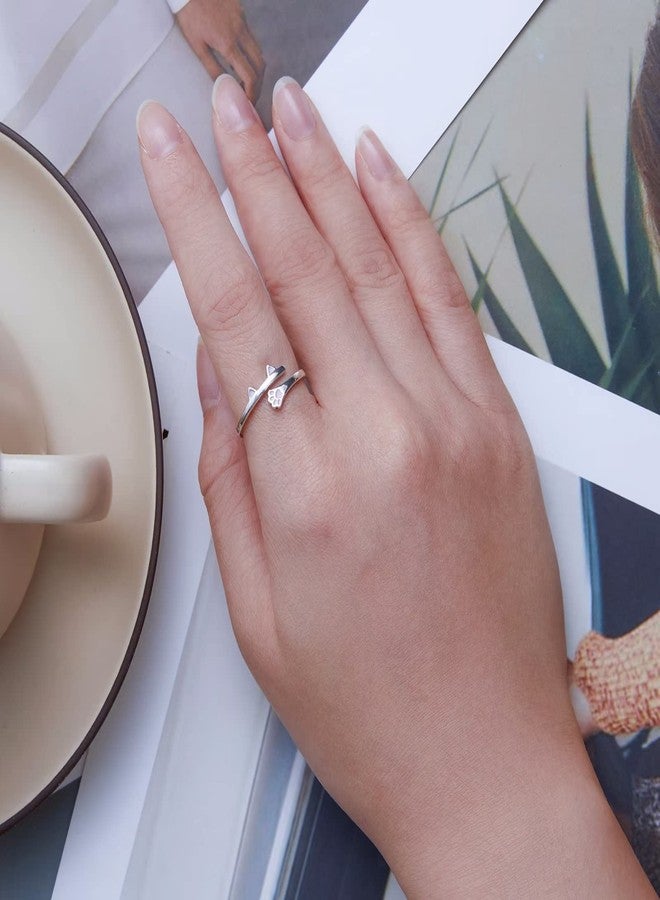 Qings Cute Cat Ring 925 Sterling Silver Enamel Open Ring, Adjustable Animal Wrap Ring Jewelry Gift for Women - Image 2