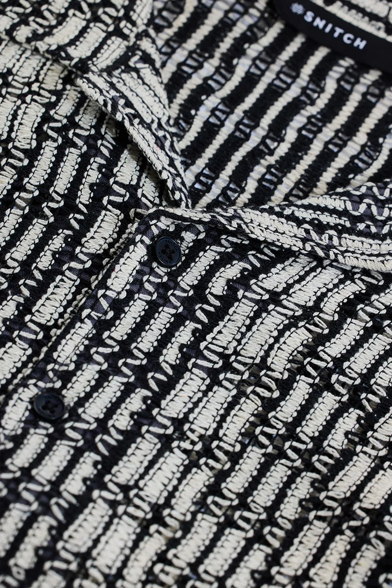 SNITCH Cream Stripes Oversized Fit Crochet Shirt