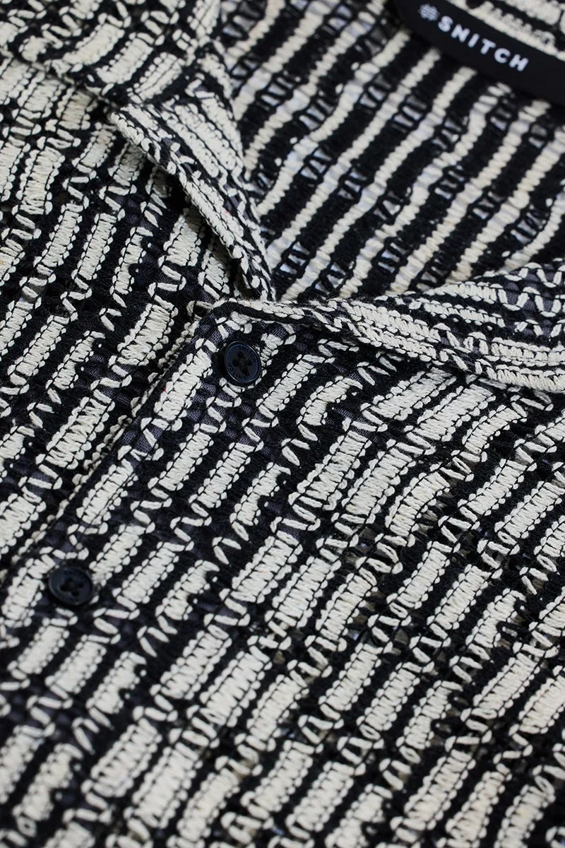 SNITCH Cream Stripes Oversized Fit Crochet Shirt