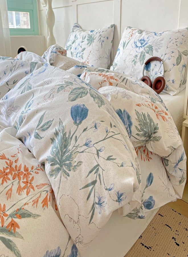 EAVD Cotton Duvet Cover King Size Floral Print Duvet Cover Soft Chic Shabby Garden Colorful Floral Bedding Set with 2 Pillowcases Fresh Spring Botanical Comforter Cover with Zipper Closure - Image 1