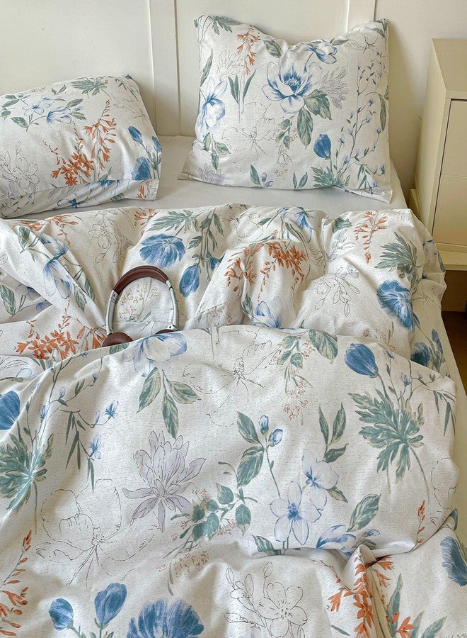 EAVD Cotton Duvet Cover King Size Floral Print Duvet Cover Soft Chic Shabby Garden Colorful Floral Bedding Set with 2 Pillowcases Fresh Spring Botanical Comforter Cover with Zipper Closure - Image 3