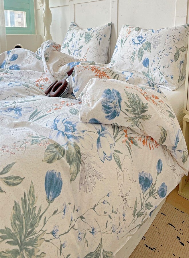 EAVD Cotton Duvet Cover King Size Floral Print Duvet Cover Soft Chic Shabby Garden Colorful Floral Bedding Set with 2 Pillowcases Fresh Spring Botanical Comforter Cover with Zipper Closure - Image 2