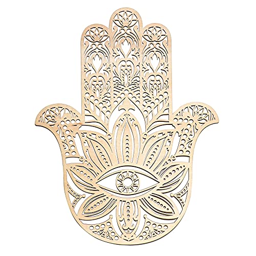 Fourth Level Manufacturing Fourth Level MFG 14" Hamsa, Sacred Geometry Wood Wall Art, Zen Home Decor for Yoga and Meditation, Chakra Crystal Grid Board, Good Energy Spiritual Altar Decoration, Evil Eye Protection - Image 1