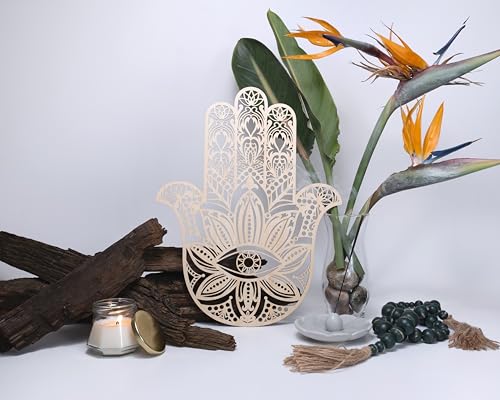 Fourth Level Manufacturing Fourth Level MFG 14" Hamsa, Sacred Geometry Wood Wall Art, Zen Home Decor for Yoga and Meditation, Chakra Crystal Grid Board, Good Energy Spiritual Altar Decoration, Evil Eye Protection - Image 5