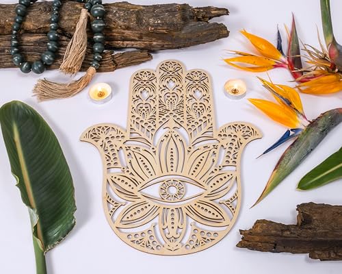 Fourth Level Manufacturing Fourth Level MFG 14" Hamsa, Sacred Geometry Wood Wall Art, Zen Home Decor for Yoga and Meditation, Chakra Crystal Grid Board, Good Energy Spiritual Altar Decoration, Evil Eye Protection - Image 4