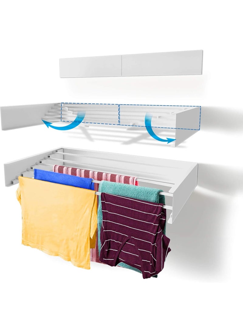 Laundry Drying Rack (80cm White), Wall Mounted, Retractable Clothes Drying Rack, 40lbs Capacity, with Wall Template and Long Screwdriver Bit - Image 1