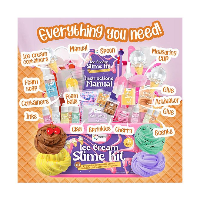 Essen Ice Cream Slime Kit, Versatile Slime Designs, Encourages Learning, Reusable and Clean Fun, 7 Years+, Multicolor - 33 Pieces - Image 4
