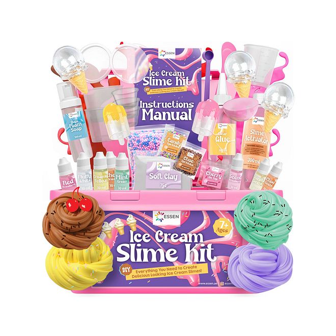 Essen Ice Cream Slime Kit, Versatile Slime Designs, Encourages Learning, Reusable and Clean Fun, 7 Years+, Multicolor - 33 Pieces - Image 1