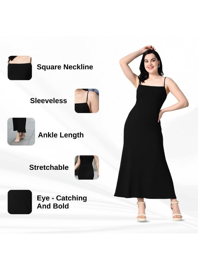 Uberoot Women’s Black Square Neck Shoulder Strap Bodycon Dress | Stretchable Lycra Party & Evening Mini Dress | Elegant Cocktail, Dinner & Club Outfit for Girls - Image 4