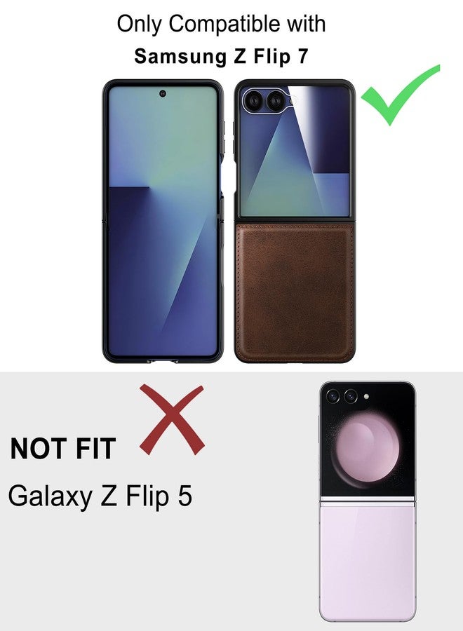 Foluu Leather Case for Samsung Galaxy Z Flip 7 with Front Built-in Screen Protector, PU Leather + Hard PC Shell Ultra Thin Slim Durable Protective Phone Cover for Galaxy Z Flip7 5G 2025 (Brown) - Image 2