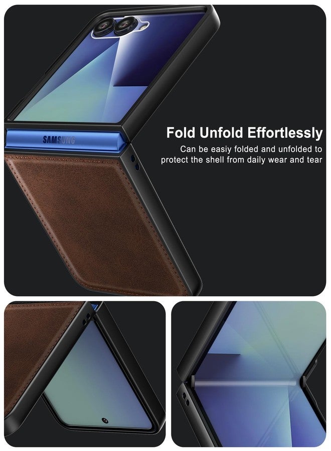 Foluu Leather Case for Samsung Galaxy Z Flip 7 with Front Built-in Screen Protector, PU Leather + Hard PC Shell Ultra Thin Slim Durable Protective Phone Cover for Galaxy Z Flip7 5G 2025 (Brown) - Image 3