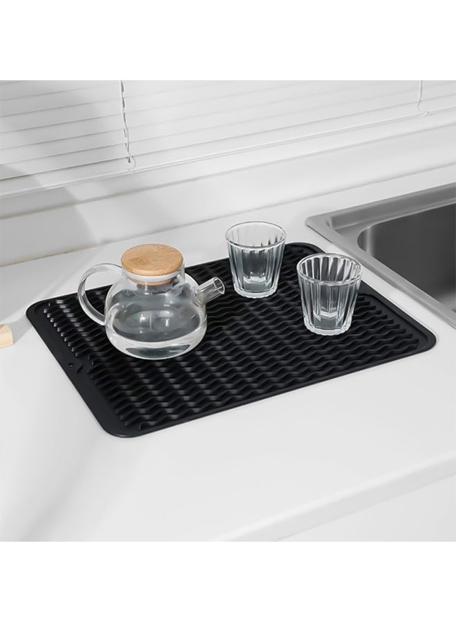 Silicone Dish Drying Mats, Large Dish Drainer Mat with Raised Edge Design, Rubber Kitchen Drying Mat for Faster Drying(Black) - Image 2