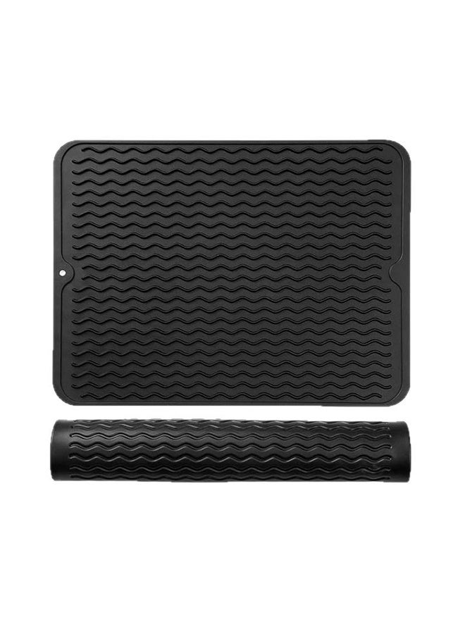 Silicone Dish Drying Mats, Large Dish Drainer Mat with Raised Edge Design, Rubber Kitchen Drying Mat for Faster Drying(Black) - Image 4