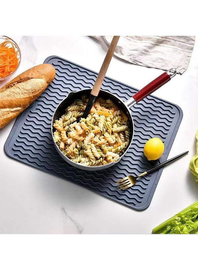 Silicone Dish Drying Mats, Large Dish Drainer Mat with Raised Edge Design, Rubber Kitchen Drying Mat for Faster Drying(Black) - Image 3