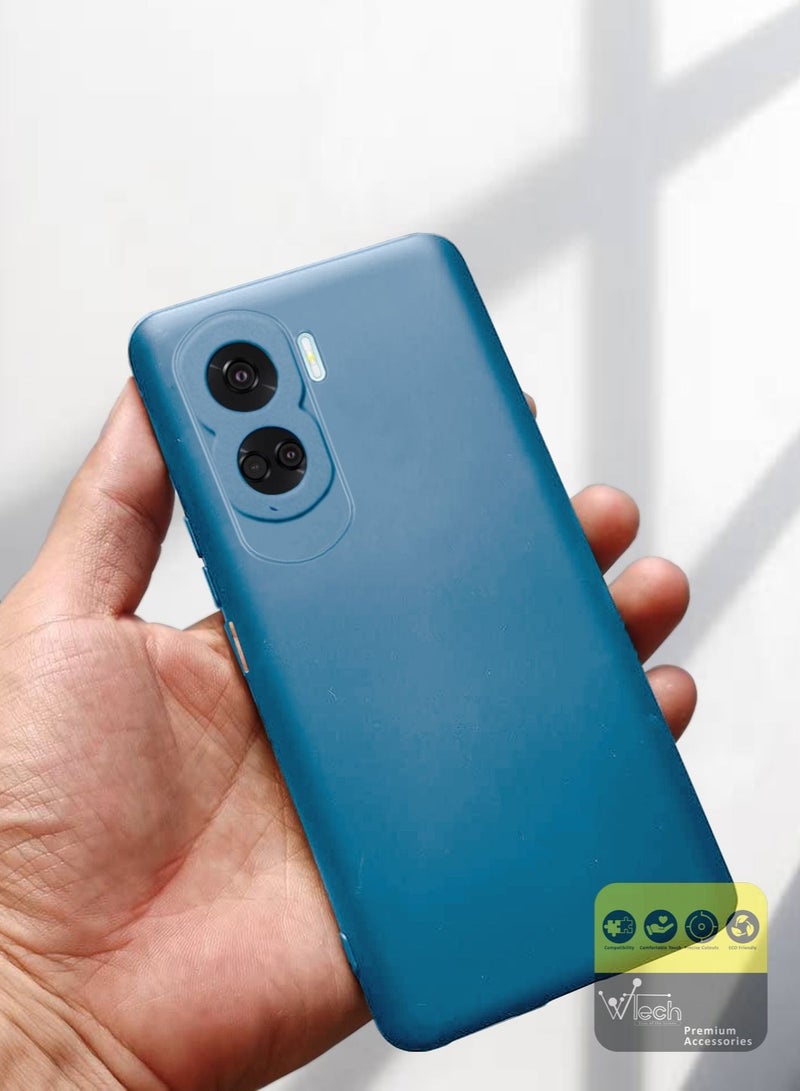 دبليو تيك جراب هاتف TPU رفيع للغاية من السيليكون السائل لهاتف Honor 90 Lite 5G 2023 باللون الأزرق الداكن - Image 3