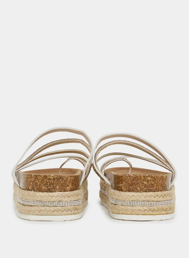 Styli Toe Loop Rhinestone Multi Strap Platform Espadrille Sandals