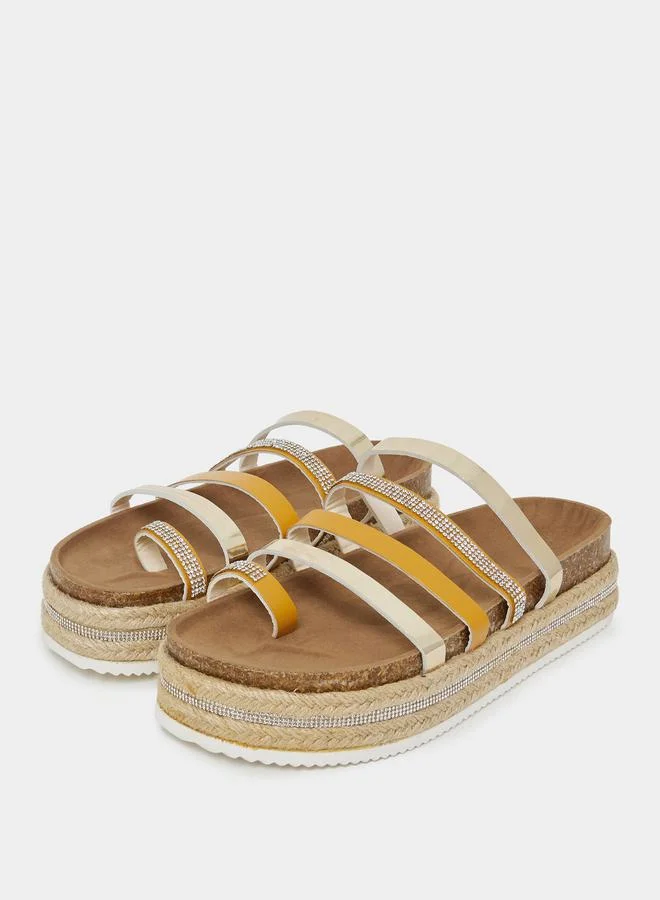 Styli Toe Loop Rhinestone Multi Strap Platform Espadrille Sandals