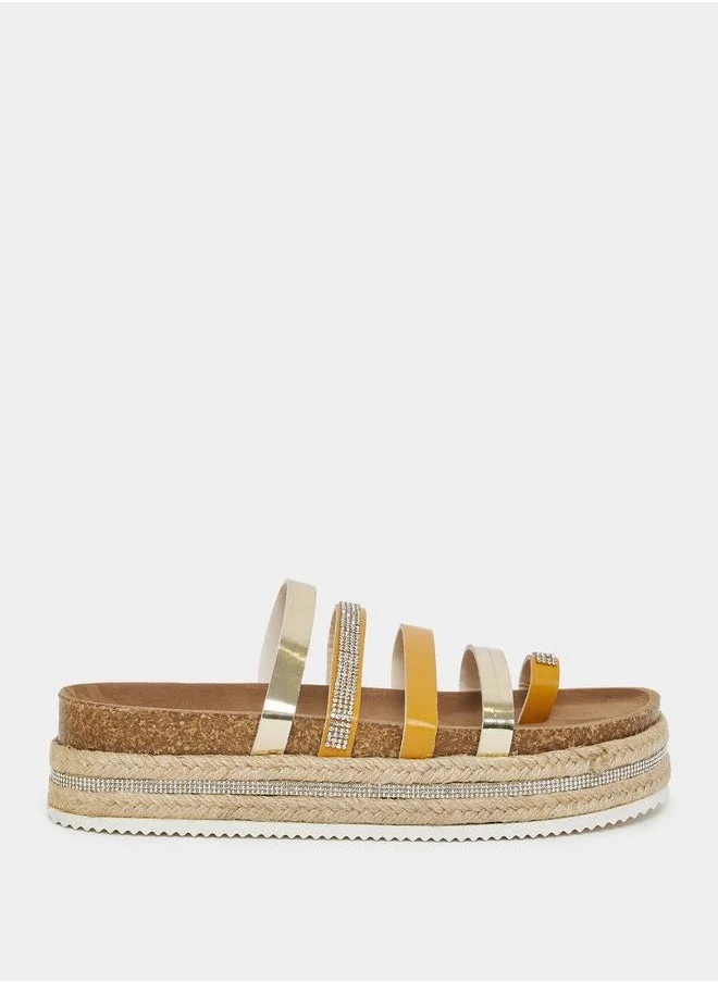 Styli Toe Loop Rhinestone Multi Strap Platform Espadrille Sandals