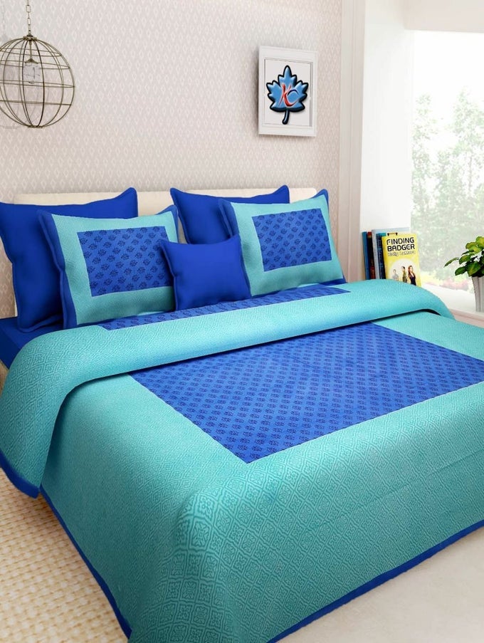 HOMESHOP 100 PURE COTTON RAJASTHANI TRADITION QUEEN SIZE DOUBLE BEDSHEETS WITH 2 PILLOW COVERS QUEEN SIZE JAIPURI BEDSPREADS
