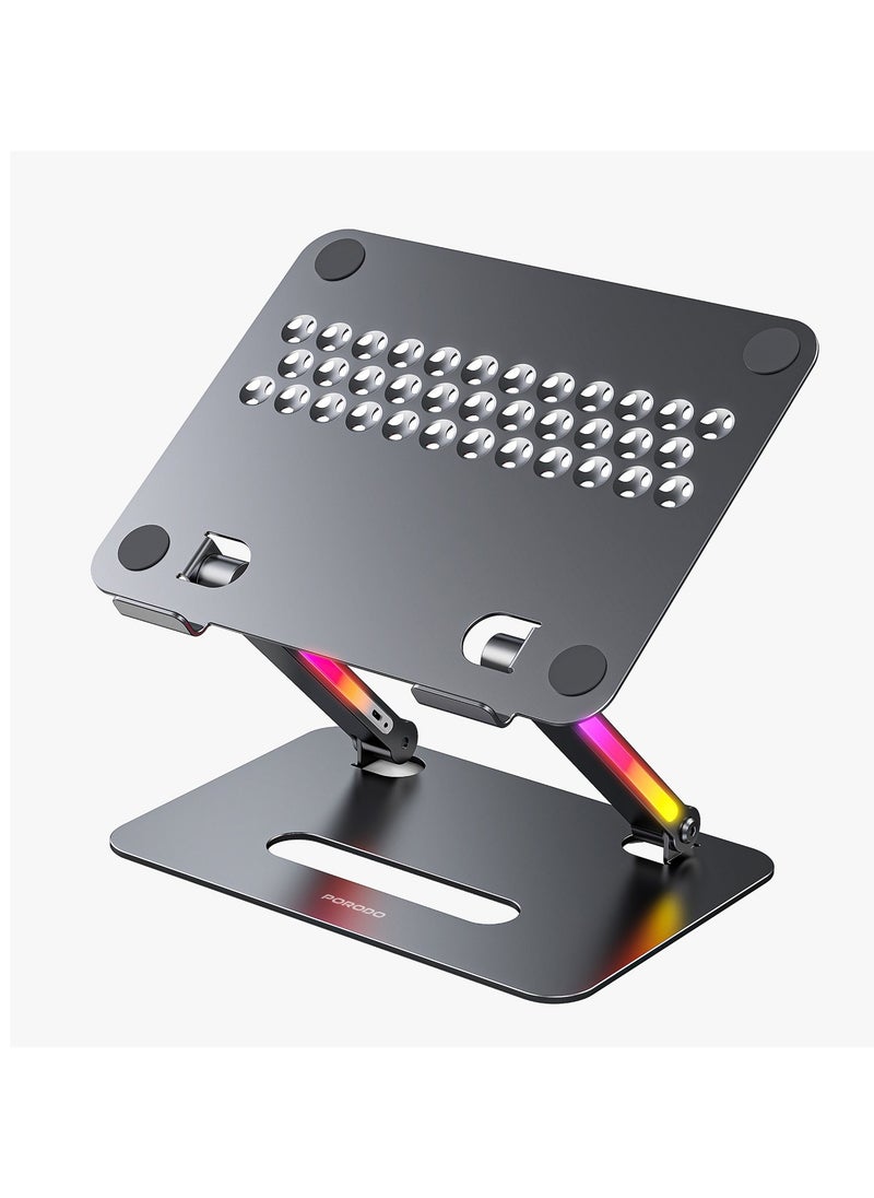 17.3" Aluminum Alloy Laptop Stand / Adjustable & Foldable Laptop Bracket with LED Light / Stable & Secure / Folding Design - Grey