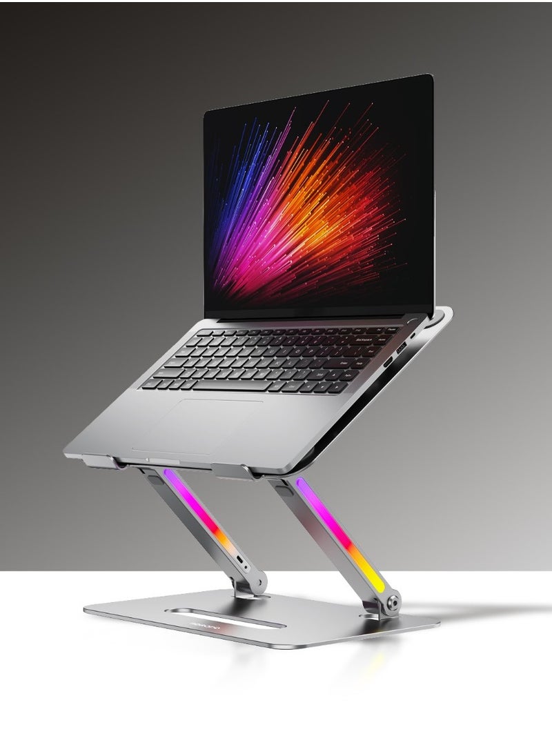 17.3" Aluminum Alloy Laptop Stand / Adjustable & Foldable Laptop Bracket with LED Light / Stable & Secure / Folding Design - Grey