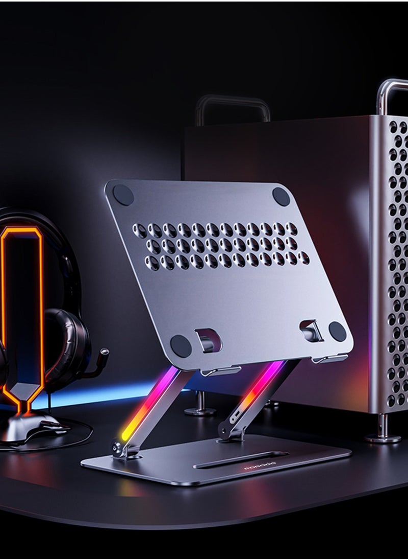 17.3" Aluminum Alloy Laptop Stand / Adjustable & Foldable Laptop Bracket with LED Light / Stable & Secure / Folding Design - Grey