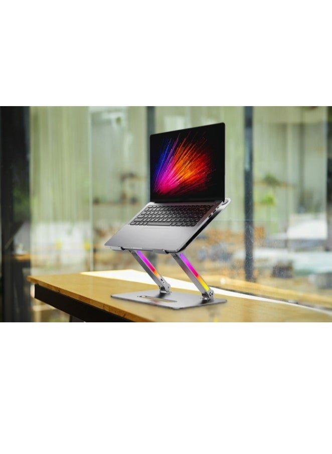 17.3" Aluminum Alloy Laptop Stand / Adjustable & Foldable Laptop Bracket with LED Light / Stable & Secure / Folding Design - Grey