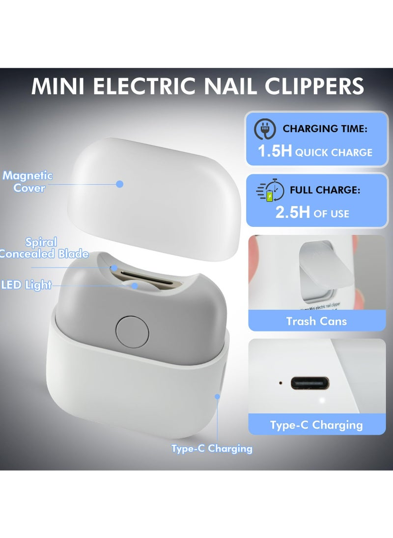 Dominy Electric Nail Clipper with Light, Automatic Nail Clipper Rechargeable with 2 Speeds and Nail Chip Storage for Babies, Children, Adults, Caregivers and Seniors(White)  - Image 4