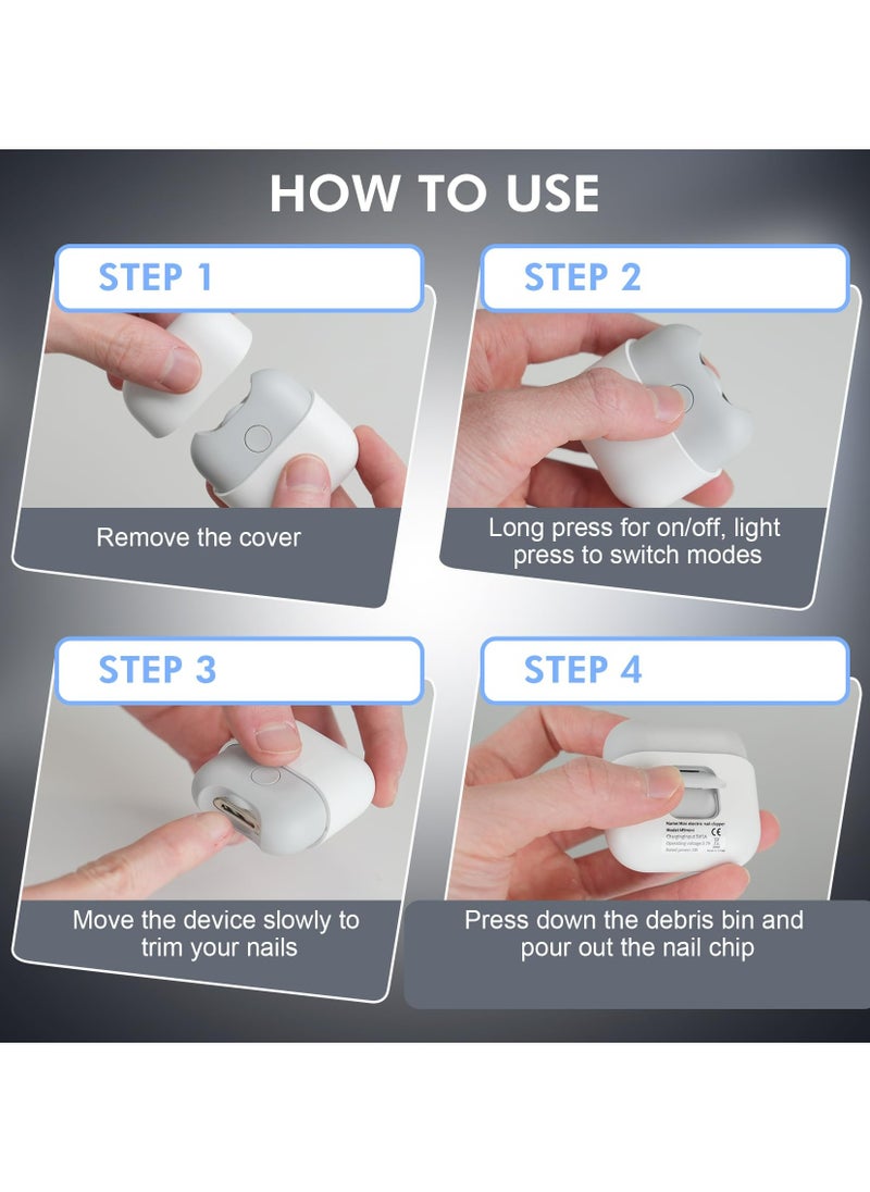 Dominy Electric Nail Clipper with Light, Automatic Nail Clipper Rechargeable with 2 Speeds and Nail Chip Storage for Babies, Children, Adults, Caregivers and Seniors(White)  - Image 5