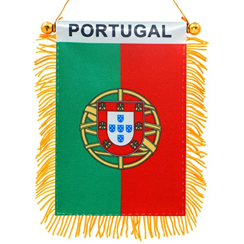 Anley 4 X 6 Inch Portugal Fringy Window Hanging Flag Mini Flag Banner Car Rearview Mirror Dcor Fringed Double Sided Portuguese Hanging Flag with Suction Cup - Image 1