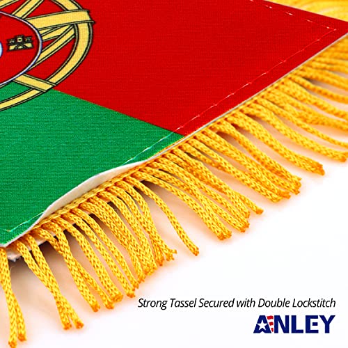 Anley 4 X 6 Inch Portugal Fringy Window Hanging Flag Mini Flag Banner Car Rearview Mirror Dcor Fringed Double Sided Portuguese Hanging Flag with Suction Cup - Image 3