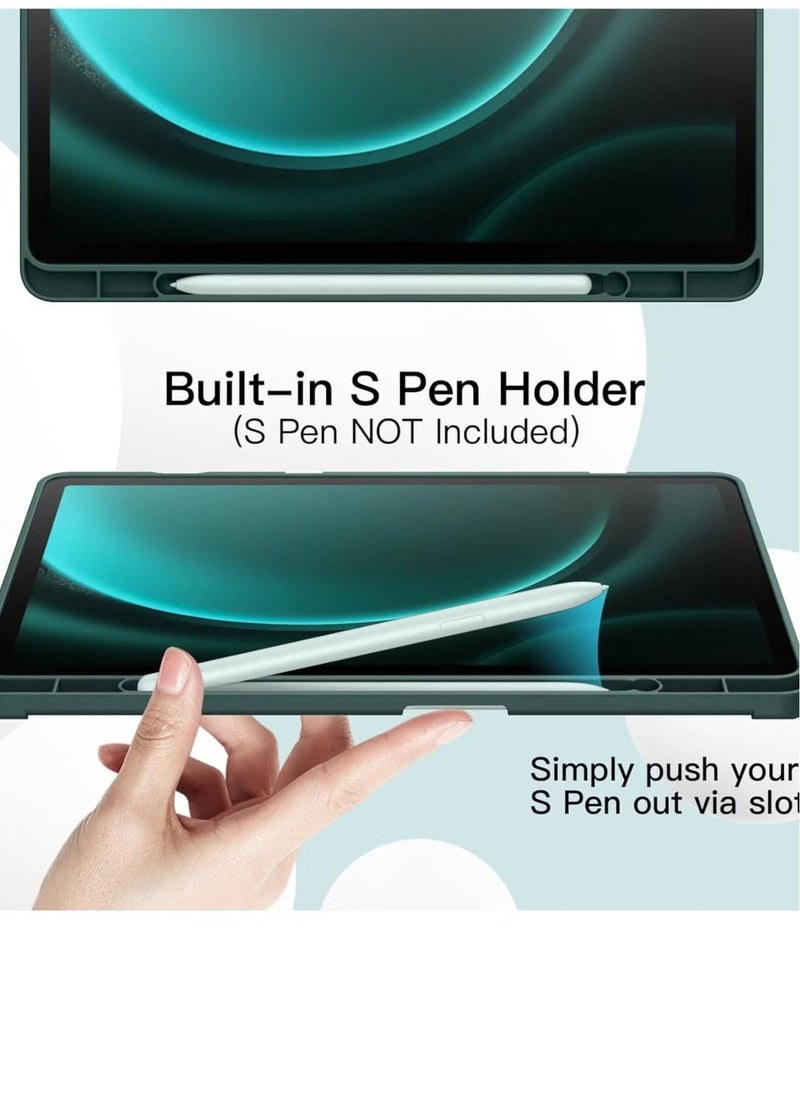 DUSALA Samsung Galaxy Tab S9 FE+ 12.4-Inch Case – Soft TPU Tri-Fold Stand Cover with S Pen Holder, S Pen Charging Support, and Auto Wake/Sleep (Midnight Green) - Image 3
