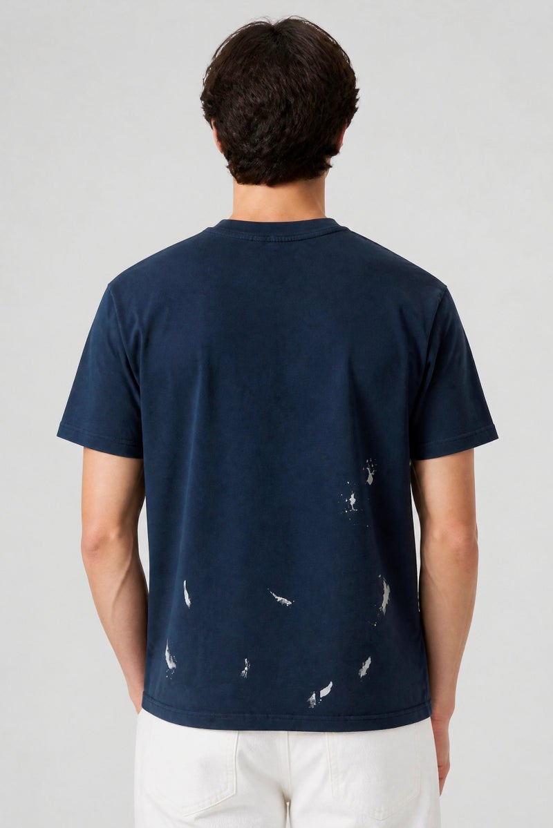 GOOD FOR NOTHING Men Crew Neck Short Sleeve Embroidered Logo T-Shirt, Washed Navy - Image 3
