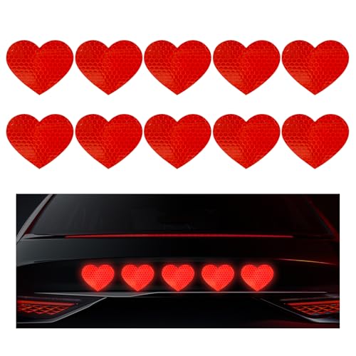 SHMZK 10PCS Vinyl Decal for Cars High Intensity Reflective Sticker Night Safety Sign Bumper Decals Waterproof Grid Vinyl Stickers Scratch Cover for Auto Window Laptop Heart Red - Image 1