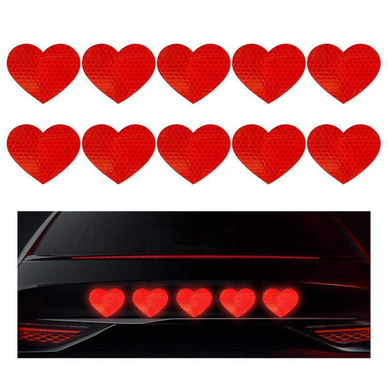 SHMZK 10PCS Vinyl Decal for Cars High Intensity Reflective Sticker Night Safety Sign Bumper Decals Waterproof Grid Vinyl Stickers Scratch Cover for Auto Window Laptop Heart Red - Image 3