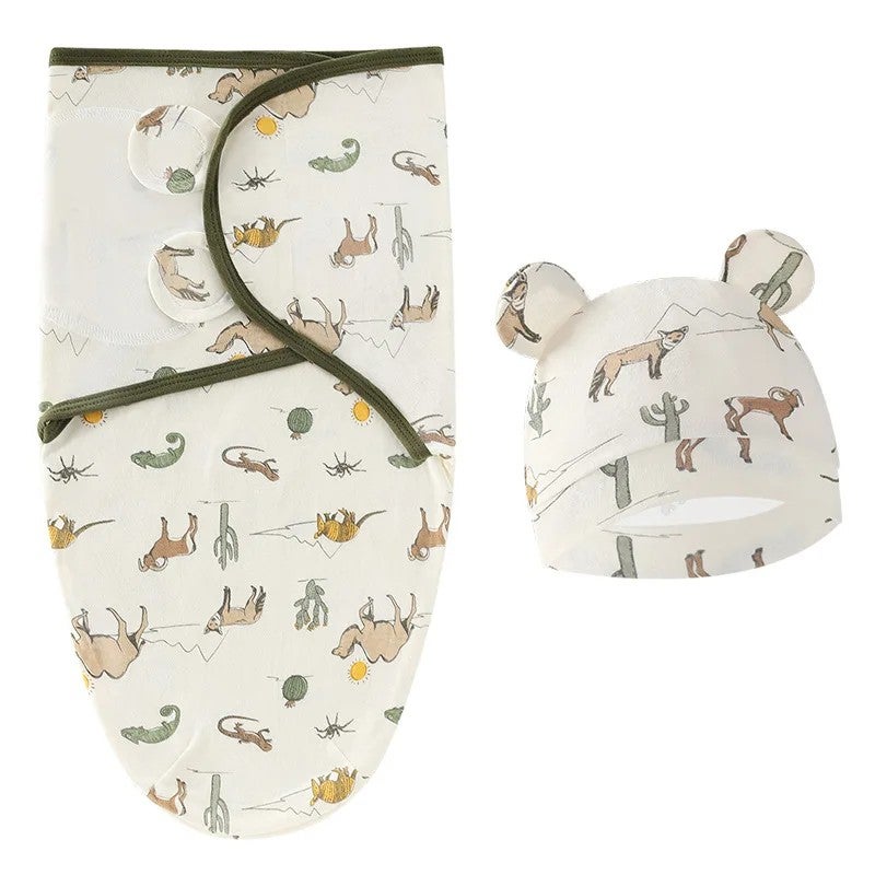 Bluejw Newborn Swaddlers Baby Girls Boys Swaddle Wrap Set - Printed Cotton Sleeveless Adjustable Infant Sleeping Blanket with Hat - Image 5