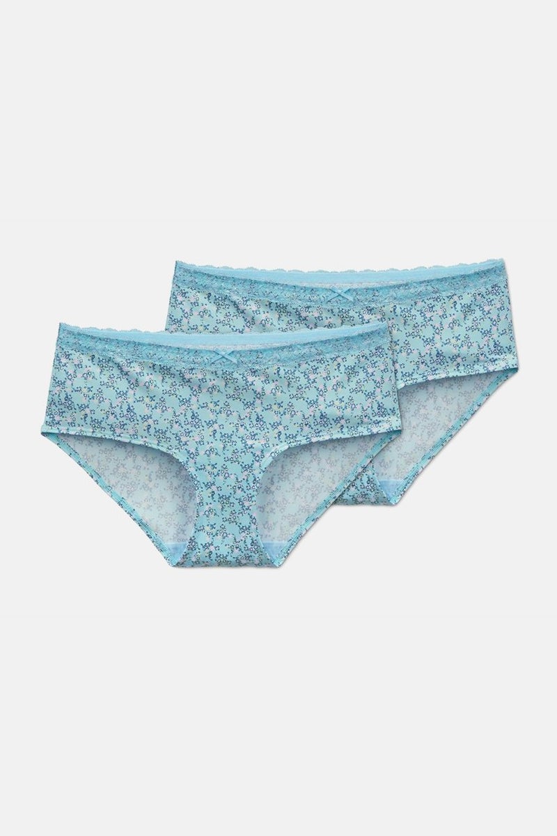 Tchibo Women 2 Pcs Printed Shorty Panties, Turquoise - Image 4