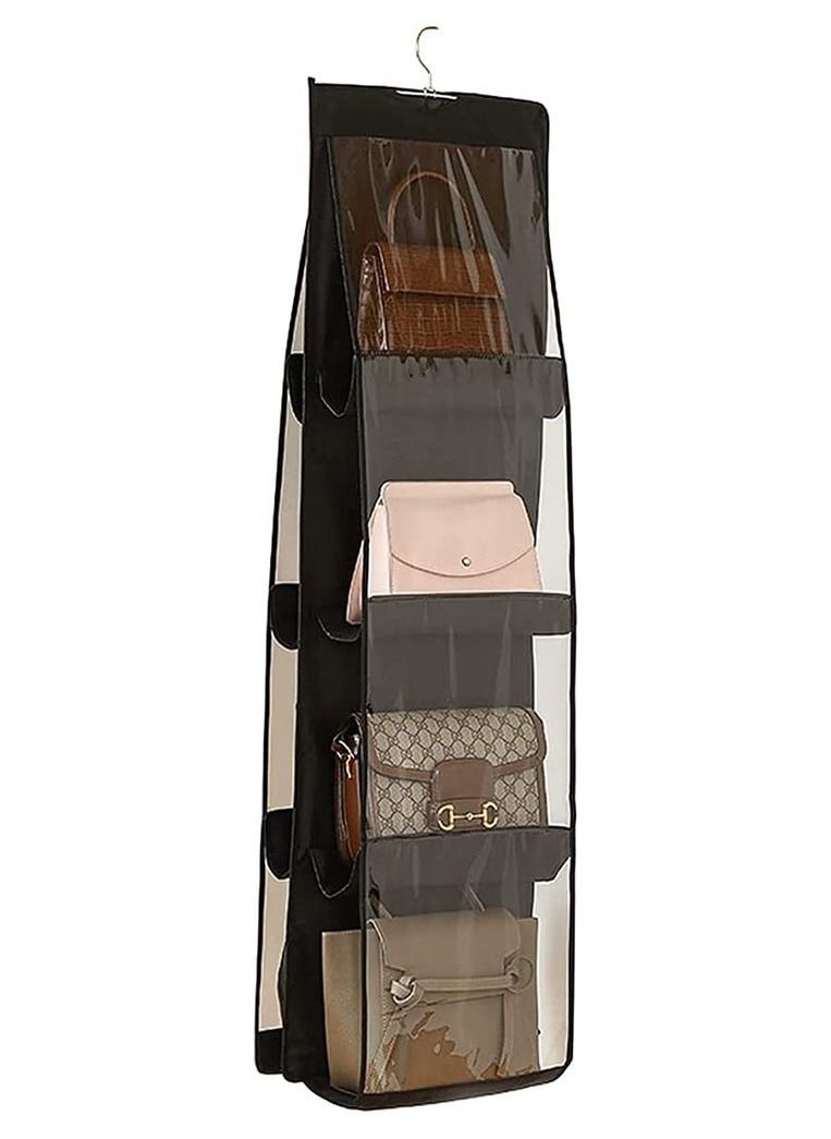 Arabest Handbag Hanging Organizer, Foldable Oxford Cloth Hanging Purse Organizer with 8 Pockets, Storage Hanger Closet Organizer for Family Closet Bedroom (black)  - Image 1