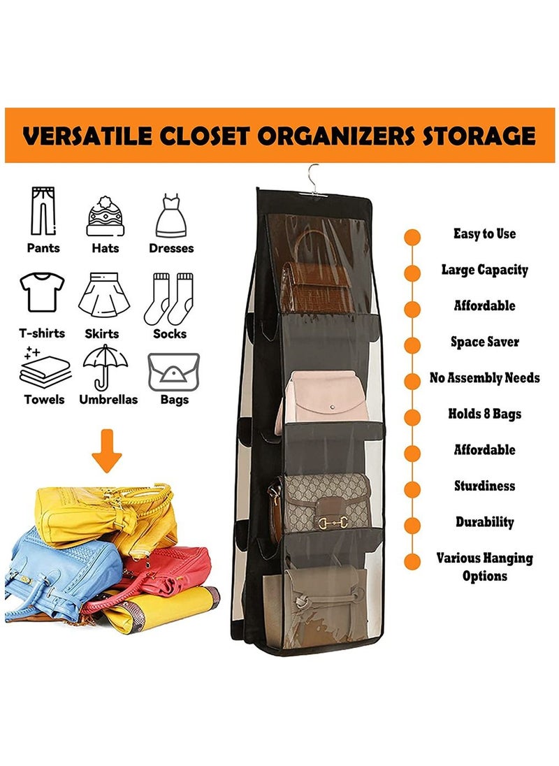 Arabest Handbag Hanging Organizer, Foldable Oxford Cloth Hanging Purse Organizer with 8 Pockets, Storage Hanger Closet Organizer for Family Closet Bedroom (black)  - Image 3