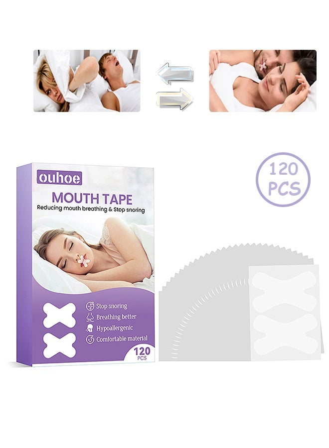أوهو 120 قرص شريط الفم، معتدل وفعال شريط النوم منخفض الحساسية، شخير شريط الفم القابل للتنفس يساعد على رقع النوم الرقيقة شريط النوم - Image 1