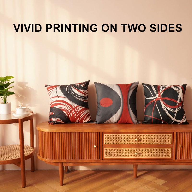 EZVING Set of 4 Throw Pillow Covers Modern Abstract Red Stripes Gray Black White Acrylic Bold Grey Decorative Pillow Cases Home Decor Square 20x20 Inches Pillowcases - Image 3