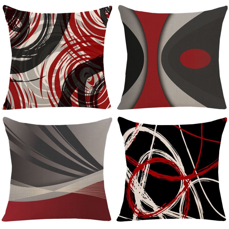EZVING Set of 4 Throw Pillow Covers Modern Abstract Red Stripes Gray Black White Acrylic Bold Grey Decorative Pillow Cases Home Decor Square 20x20 Inches Pillowcases - Image 1