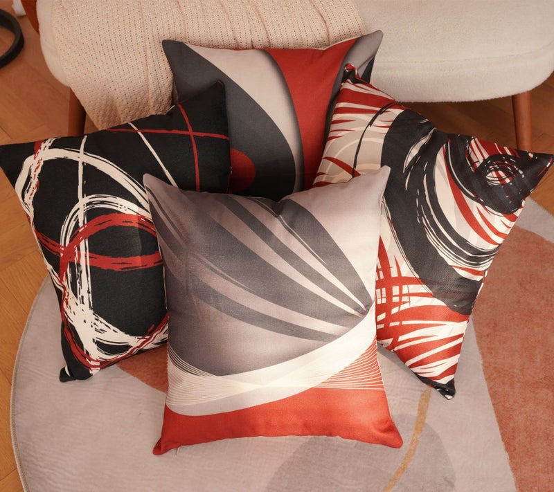EZVING Set of 4 Throw Pillow Covers Modern Abstract Red Stripes Gray Black White Acrylic Bold Grey Decorative Pillow Cases Home Decor Square 20x20 Inches Pillowcases - Image 5
