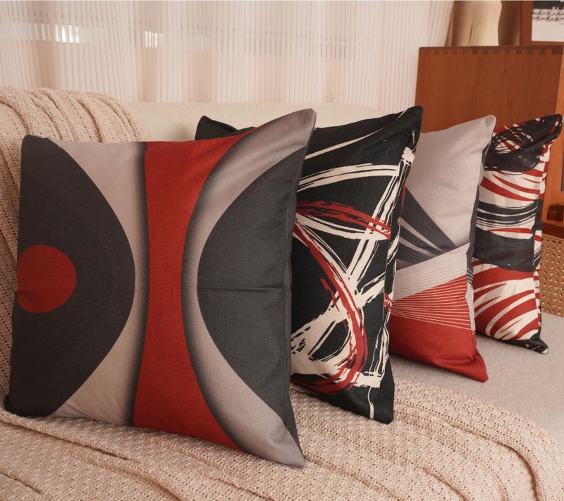 EZVING Set of 4 Throw Pillow Covers Modern Abstract Red Stripes Gray Black White Acrylic Bold Grey Decorative Pillow Cases Home Decor Square 20x20 Inches Pillowcases - Image 2