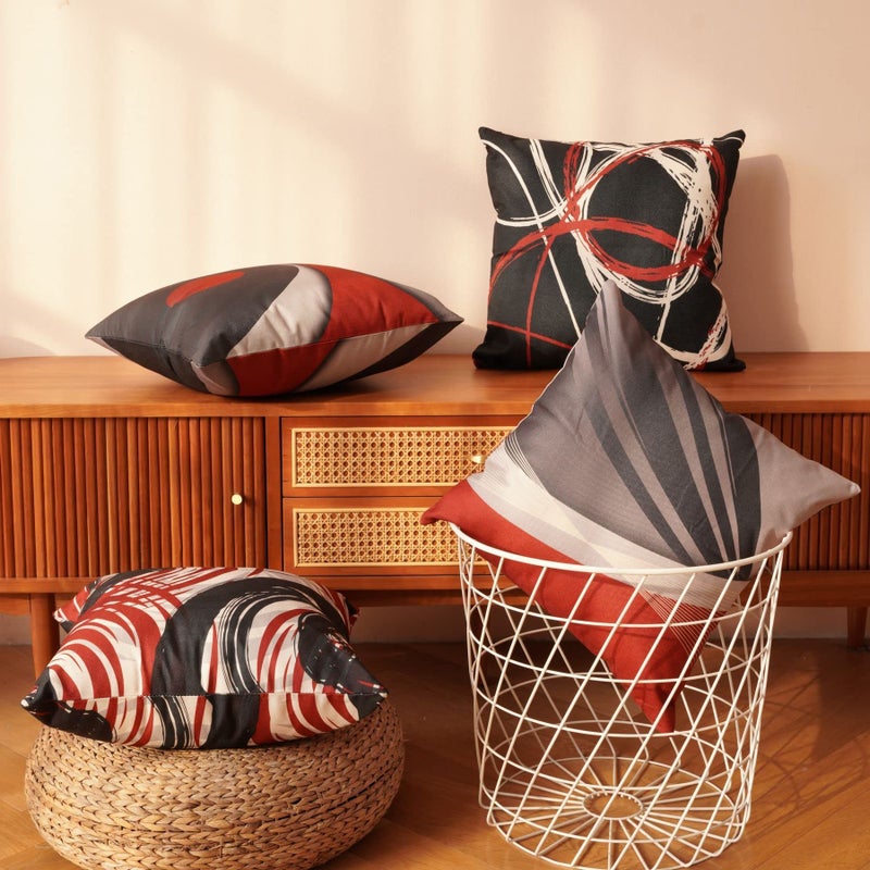 EZVING Set of 4 Throw Pillow Covers Modern Abstract Red Stripes Gray Black White Acrylic Bold Grey Decorative Pillow Cases Home Decor Square 20x20 Inches Pillowcases - Image 4