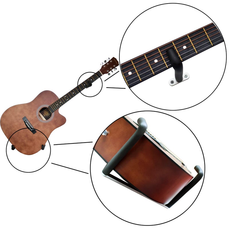 YYST Guitar Wall Mount Holder Tilt Display for Electric and Thin Body Guitars, Ukulele, Bass, Banjo at A Slanted Angle Sideways (Horizontal/Sideway Hanger) (No Instrument) - Image 3