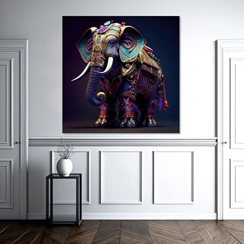 The Castle Decor Elephant Painting with Frame Big Size (24X24) Wall Art for Living Room, Bedroom, Drawing Room, Hotels-Wooden Framed-Digital Painting - Image 1